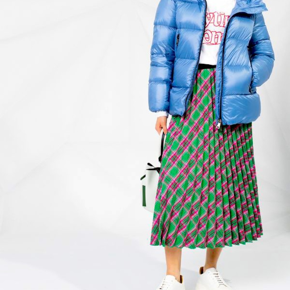 Moncler Women's Green Pleated Check Nylon Skirt